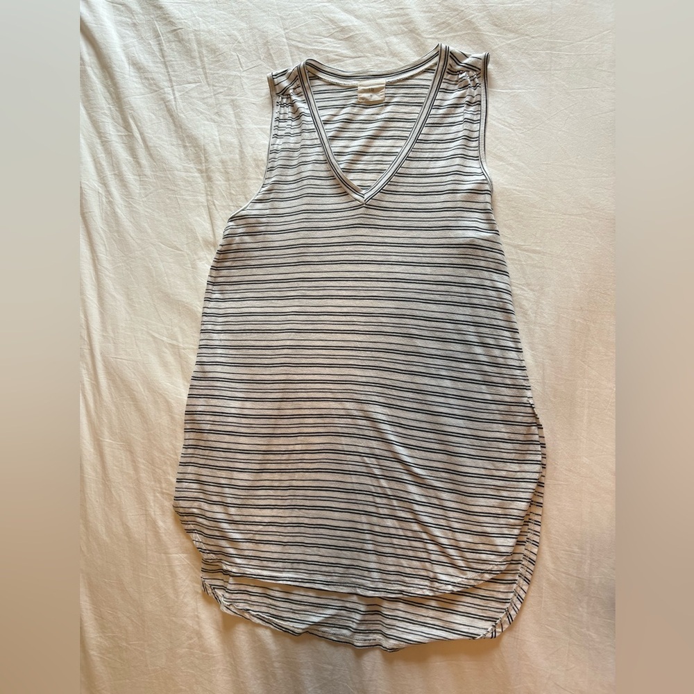 T.La Striped V-Neck Tank Top - White & Black